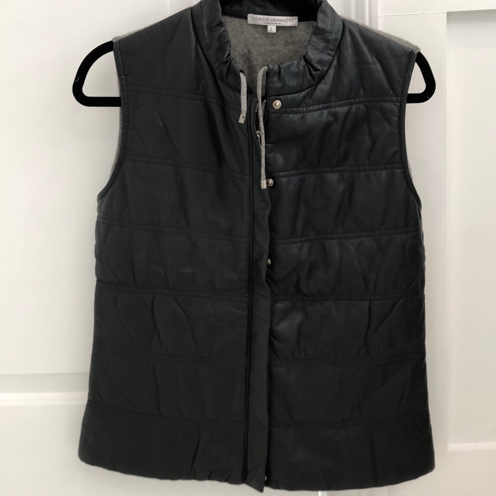 Corso Vannucci Navy/Gray Leather/Cashmere Vest L